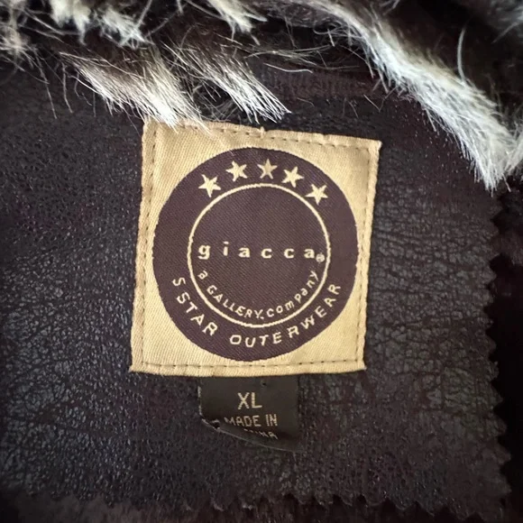 Giacca Brown Faux Shearling Trim Moto Jacket XL - Picture 5 of 6